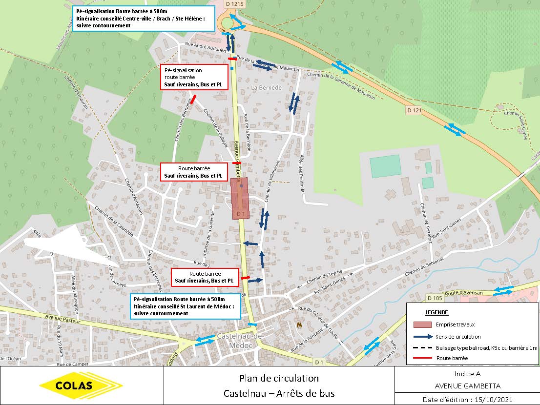 Castelnau Arrêts de bus Plan de circulation Ind A Gambetta