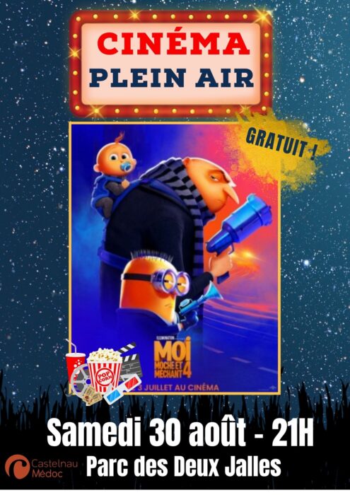 Cinéma plein air
gratuit
samedi 30 août 21 heures Parc des deux jalles